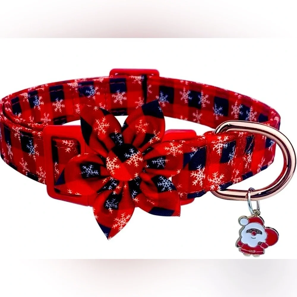 Snowflake Collar with Removable Floral Adjustable Christmas Dog Collar Medium